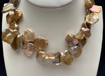 One-Of-A-Kind 16x18-20 mm AAA Rare Keshi Freshwater Pearl Beads Genuine Natural Champagne Seaweed Color Freshwater Keshi Pearls #1861
