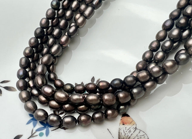 6x8 mm AA Dark Copper Brown Color Freshwater Rice/Oval Pearls Genuine Matte Chocolate Brown Freshwater Rice Pearl Beads #P2262
