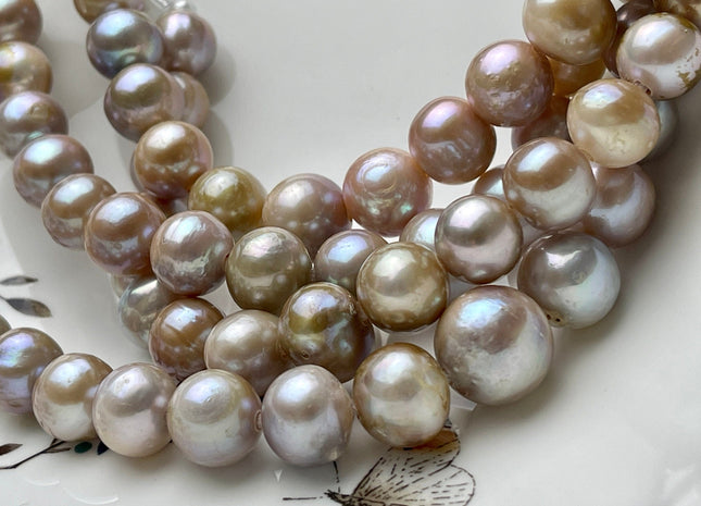 9mm 12-14mm AAA Large Hole Half Strand Natural Seaweed Mauve Pink Freshwater Potato Beads 2.2 mm Hole Genuine Freshwater Pearls #P2014
