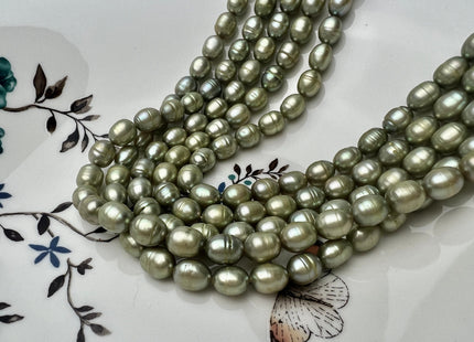 7x9 mm Olive/Sage Green Color Freshwater Rice/Oval Pearls Genuine Green Color Rice/Oval Freshwater Pearls 44 Beads #P2268