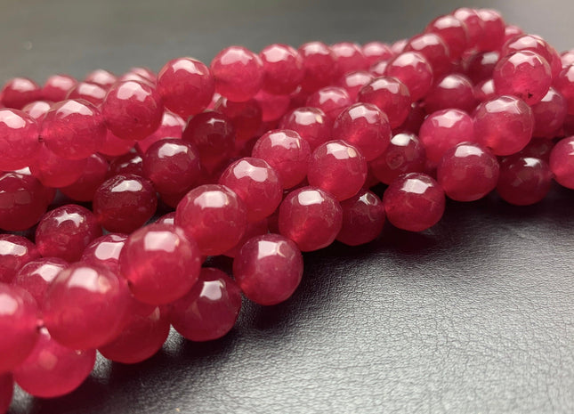 BEST DEAL 10 mm Faceted Round Fire Agate Gemstone Beads Heat Treated Ruby Pink Color Natural Agate 15.5 Inches Strand #2660