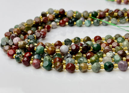 6 mm Faceted Star Cut Indian Agate Gemstone Beads Genuine Faceted Brown Green Agate Gemstone Loose Beads 15 Inches Strand 50 Beads #4188