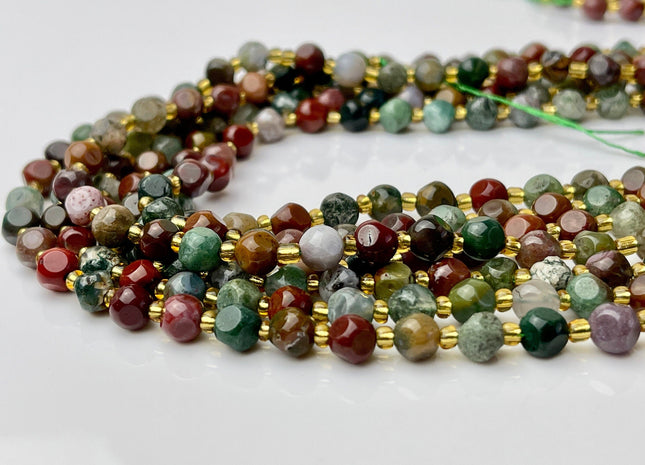6 mm Faceted Star Cut Indian Agate Gemstone Beads Genuine Faceted Brown Green Agate Gemstone Loose Beads 15 Inches Strand 50 Beads #4188