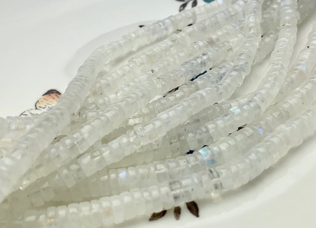 4mm 5mm 6mm 7mm 8mm 100% All Natural Smooth Heishi Rainbow Moonstone Gemstone Beads Genuine Natural Moonstone Beads 8 Inches Strand #3708