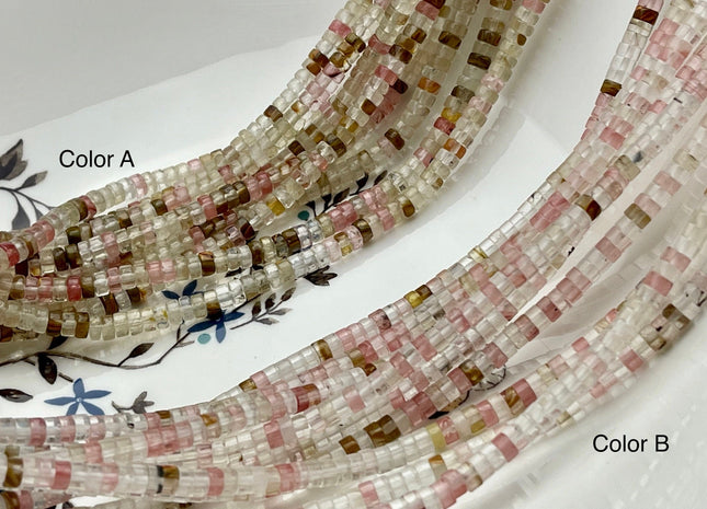 2x4mm Natural Multi Watermelon Color Quartz Heishi Rondelle Shape Genuine Quartz Discs Gemstone Loose Beads 15.5 Inches Strand #3107