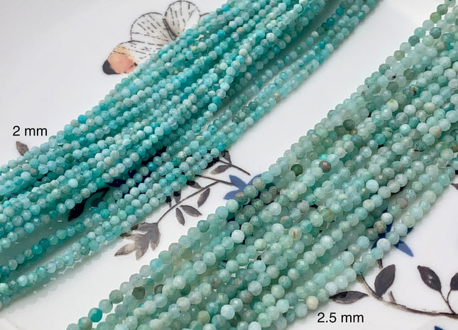 2mm 2.5mm AAA Faceted Round Natural Amazonite Gemstone Beads Natural Blue Green Color Tiny Amazonite Beads 15.5 Inches #3642