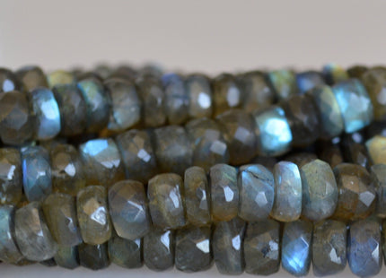7mm 8-9mm Or 9-10mm AAA Quality Blue Flash Labradorite Beads Natural Dark Gray With Lots Blue Flash Faceted Rondelle Shape 8 inches # 2089