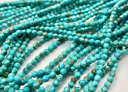 3.5 mm Faceted Round Turquoise Beads 15.5 Inches Strand #2613