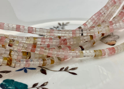 2x4mm Natural Multi Watermelon Color Quartz Heishi Rondelle Shape Genuine Quartz Discs Gemstone Loose Beads 15.5 Inches Strand #3107