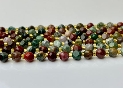 6 mm Faceted Star Cut Indian Agate Gemstone Beads Genuine Faceted Brown Green Agate Gemstone Loose Beads 15 Inches Strand 50 Beads #4188