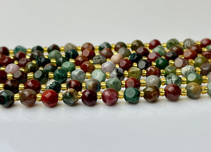 6 mm Faceted Star Cut Indian Agate Gemstone Beads Genuine Faceted Brown Green Agate Gemstone Loose Beads 15 Inches Strand 50 Beads #4188