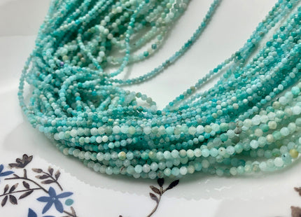 2mm 2.5mm AAA Faceted Round Natural Amazonite Gemstone Beads Natural Blue Green Color Tiny Amazonite Beads 15.5 Inches #3642