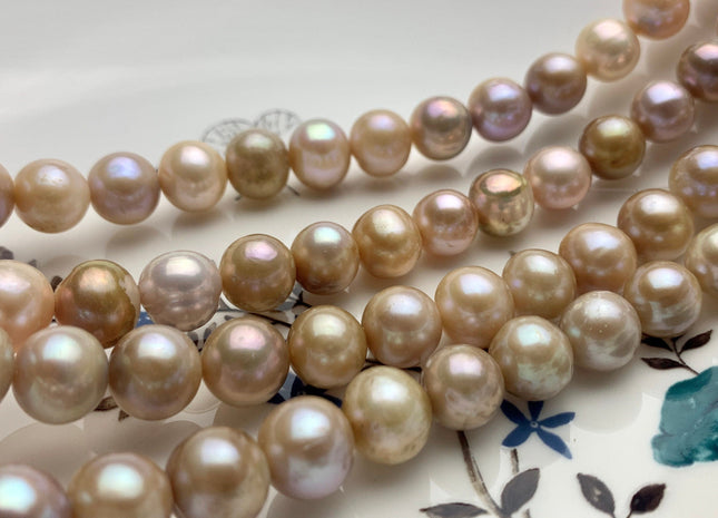 10 mm AA Natural Pink Champagne Color Off Round Freshwater Pearl Beads Genuine Natural Mixed Pink Freshwater Round Pearls 41 Pieces #P1242