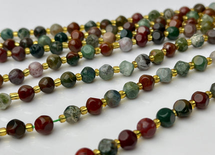 6 mm Faceted Star Cut Indian Agate Gemstone Beads Genuine Faceted Brown Green Agate Gemstone Loose Beads 15 Inches Strand 50 Beads #4188
