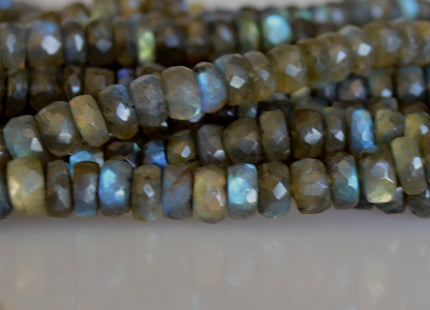 7mm 8-9mm Or 9-10mm AAA Quality Blue Flash Labradorite Beads Natural Dark Gray With Lots Blue Flash Faceted Rondelle Shape 8 inches # 2089