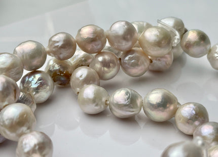 12-14.5 mm AA Half Strand Large Hole Baroque Pearl 2.2 mm Hole Natural White With Pink Champagne Color Baroque Pearl Beads #863
