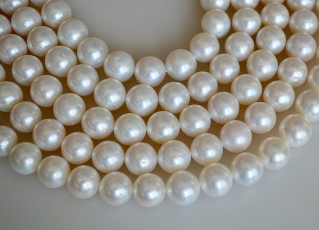 10-11mm AA Natural Semi-Round Freshwater Pearls, Genuine Natural Pearl Beads, Lustrous White Cultured Freshwater Pearls #189