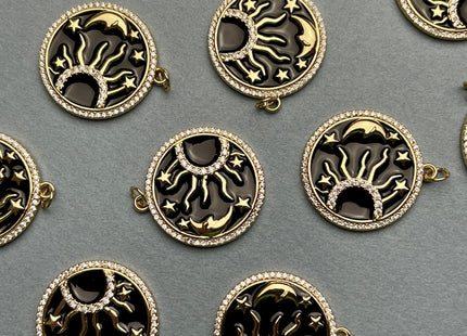 Sun Moon Design Charms for Necklace Jewelry Making, 18K Gold Filled Charm Enamel Colored Medallion Pendant With CZ, One Piece #CR0037