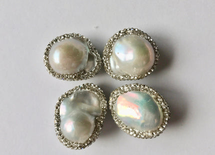 15-20x20-25 mm Baroque Freshwater Pearl Pendent Half Drilled With Pave Gold Rhinestone/Cubic Zirconia Bead 0.7 mm Hole #1001