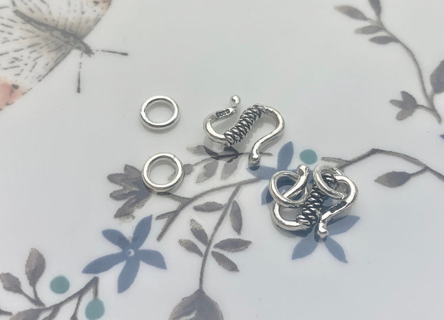 8x11 mm 925 Sterling Silver Antique S Shape Hook Bali Clasp Genuine Silver Findings 925 Sterling Silver Clasps DIY Jewelry #10139
