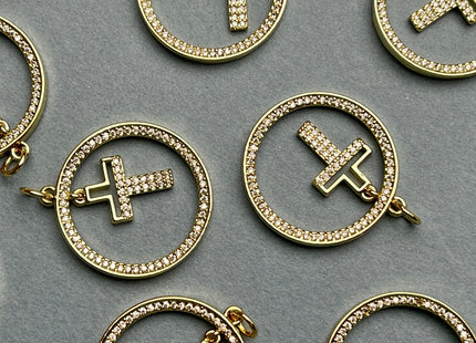 Hanging Cross Charm for Necklace Jewelry Making, 18K Gold Filled Charm Pendant With CZ, Antique Cross Charms, One Piece #CR0010