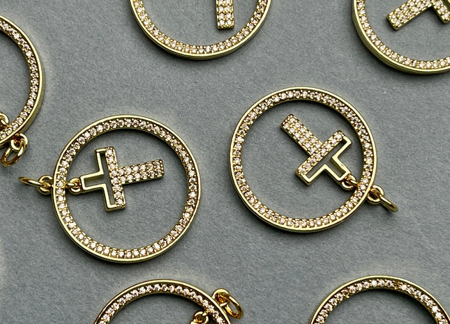 Hanging Cross Charm for Necklace Jewelry Making, 18K Gold Filled Charm Pendant With CZ, Antique Cross Charms, One Piece #CR0010