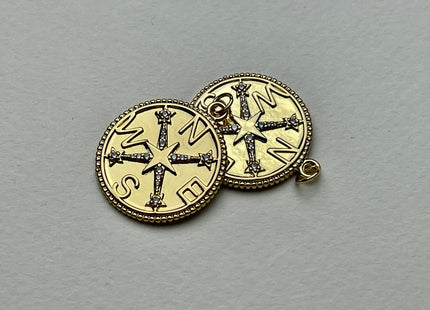 Compass Medallion Star Design Charms for Necklace Jewelry Making, 18K Gold Filled Charm Pendant With CZ Crystals, One Piece #CR0035