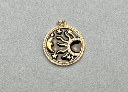 Sun Moon Design Charms for Necklace Jewelry Making, 18K Gold Filled Charm Enamel Colored Medallion Pendant With CZ, One Piece #CR0037