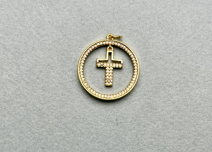 Hanging Cross Charm for Necklace Jewelry Making, 18K Gold Filled Charm Pendant With CZ, Antique Cross Charms, One Piece #CR0010