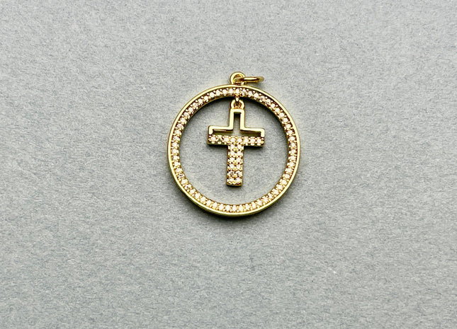Hanging Cross Charm for Necklace Jewelry Making, 18K Gold Filled Charm Pendant With CZ, Antique Cross Charms, One Piece #CR0010