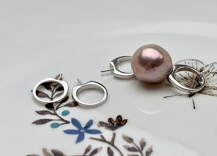 One Piece 925 Sterling Silver/Gold Pendant Setting Findings For Half Drilled Pearls Circle Design W/CZ Sterling Silver Pendant #10049-A