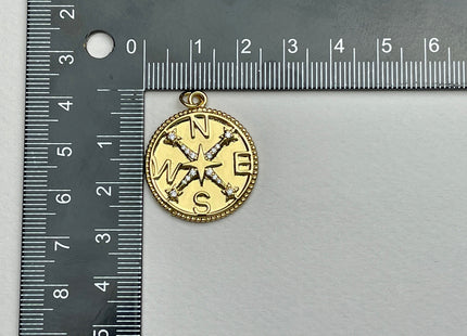 Compass Medallion Star Design Charms for Necklace Jewelry Making, 18K Gold Filled Charm Pendant With CZ Crystals, One Piece #CR0035