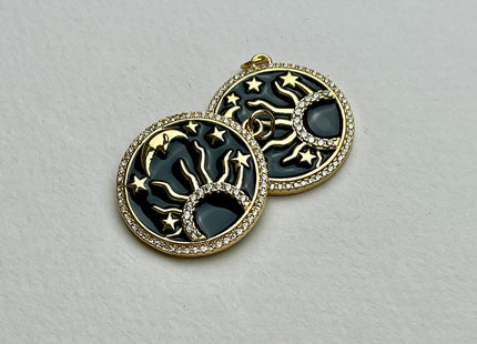 Sun Moon Design Charms for Necklace Jewelry Making, 18K Gold Filled Charm Enamel Colored Medallion Pendant With CZ, One Piece #CR0037