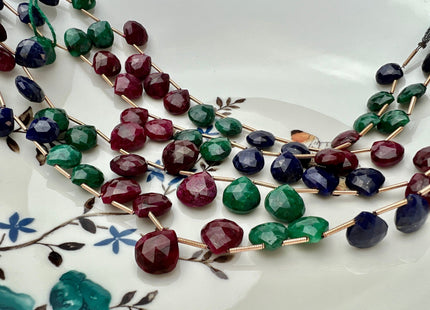 8-12mm Natural Emerald Sapphire Ruby Gemstone Beads TearDrop Briolette Shape Genuine Green Blue Red Gemstone Beads #4207
