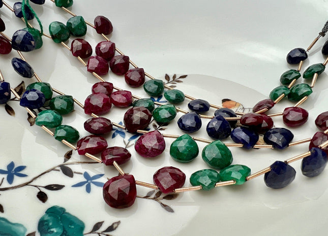 8-12mm Natural Emerald Sapphire Ruby Gemstone Beads TearDrop Briolette Shape Genuine Green Blue Red Gemstone Beads #4207