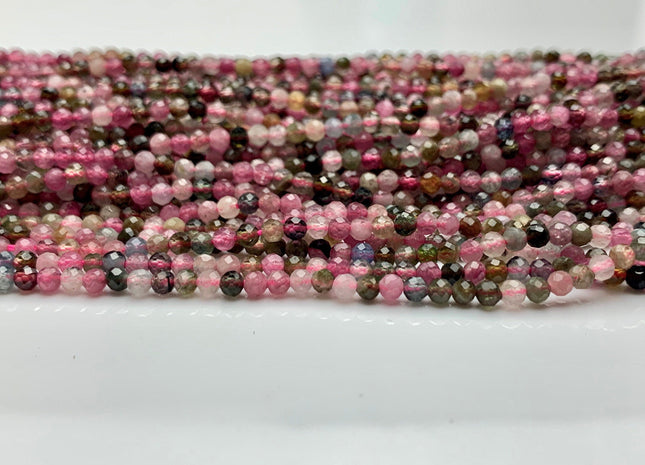 WHOLESALE 2.5-3 mm AAA Natural Color Tourmaline Micro Faceted Gemstone Beads Multi Color Faceted Round Shape Tourmaline Beads #2318