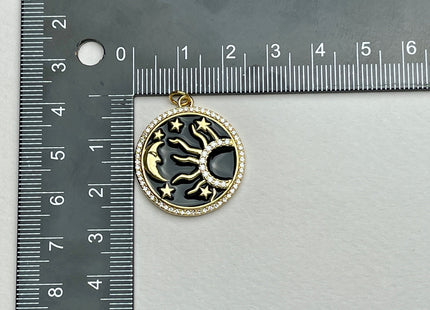 Sun Moon Design Charms for Necklace Jewelry Making, 18K Gold Filled Charm Enamel Colored Medallion Pendant With CZ, One Piece #CR0037