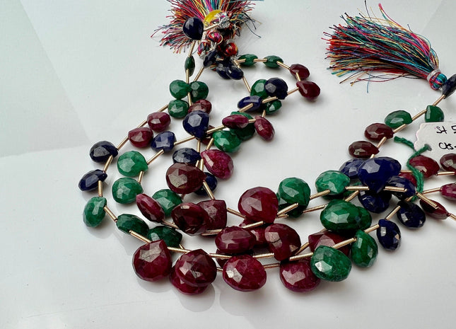 8-12mm Natural Emerald Sapphire Ruby Gemstone Beads TearDrop Briolette Shape Genuine Green Blue Red Gemstone Beads #4207