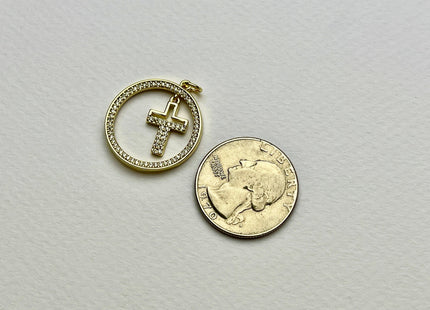 Hanging Cross Charm for Necklace Jewelry Making, 18K Gold Filled Charm Pendant With CZ, Antique Cross Charms, One Piece #CR0010