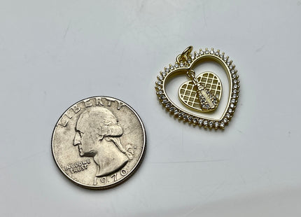 Hanging Heart Charm for Necklace Jewelry Making, 18K Gold Filled Charm Pendant With CZ, Antique Webbed Heart Charms, One Piece #CR0007