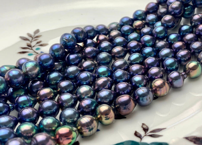 6-7x8 mm AAA Rainbow Peacock Edison Baroque Freshwater Pearl Tear Drop Shape Beads Genuine High Luster Top Quality Edison Pearls #P1634