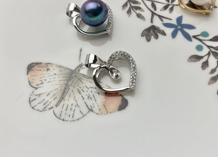 One Piece 925 Sterling Silver/Gold Pendant Setting Findings For Half Drilled Pearls Small Heart Design Pearl Mounting DIY Jewelry #10194
