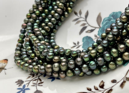 5-6 mm Dark Forest Green Color Potato Freshwater Pearl Beads Genuine Cultured Freshwater Pearl Beads Forest Green Potato Pearl Beads #P2107