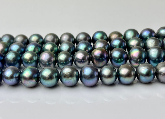 10mm AAA Large Hole Off Round Rainbow Peacock Freshwater Pearl Beads Hole Size 1.2mm 1.5mm Genuine High Quality High Luster Pearls #P2239