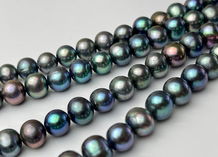 10mm AAA Large Hole Off Round Rainbow Peacock Freshwater Pearl Beads Hole Size 1.2mm 1.5mm Genuine High Quality High Luster Pearls #P2239