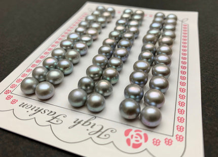 AAAA One Pair 6-8 mm Top Quality High Luster Round Button Half Drilled Freshwater Pearls Genuine Gray Color Freshwater Pearls #1623