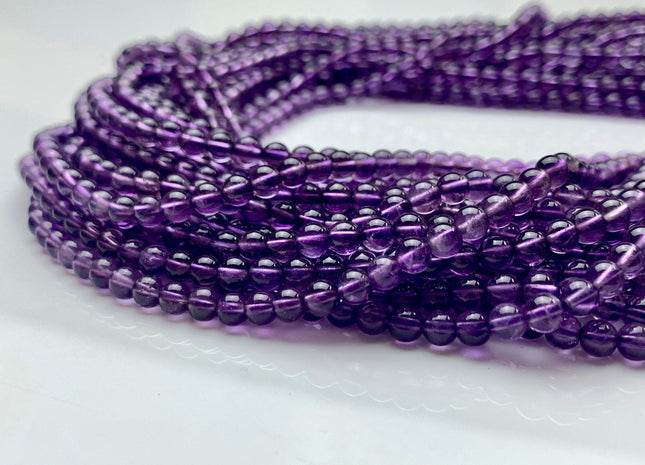 4 mm AAA Top Quality Smooth Round Amethyst Gemstone Bead February Birthstone Beads Natural Clear Amethyst Beads #2616