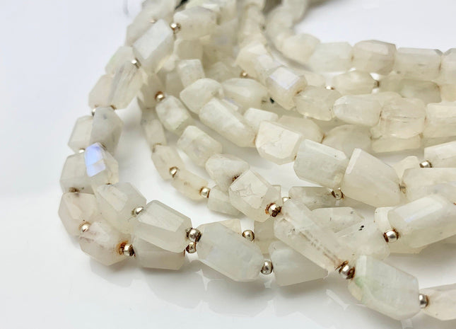 6-15 mm Natural Faceted Prism Cut Rainbow Moonstone Gemstone Beads Genuine Natural Faceted Nugget Moonstone Beads 8 inches Strand #3729