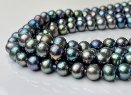 10mm AAA Large Hole Off Round Rainbow Peacock Freshwater Pearl Beads Hole Size 1.2mm 1.5mm Genuine High Quality High Luster Pearls #P2239