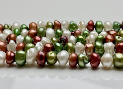 8-10 mm Green Brown Champagne Natural White Keshi Freshwater Pearl Beads Genuine High Luster Center Drilled Rondelle Disc Beads #P1926